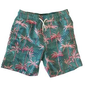 BOYS TRUNKS SURF & SWIM PALM TREE LINED SWIM SHORTS SMALL